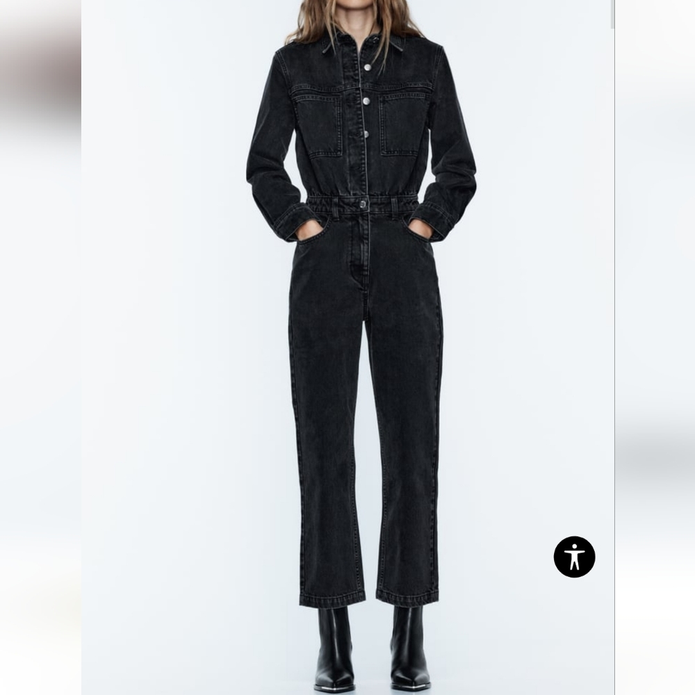 Zara Black Denim Jumpsuit